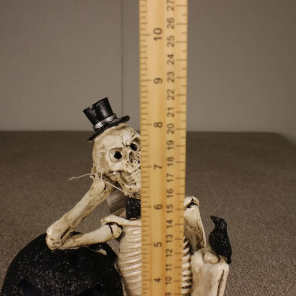 Halloween Skeleton Figurine Top Hat Glitter Pumpkin Light Up LED Decor 8.5in